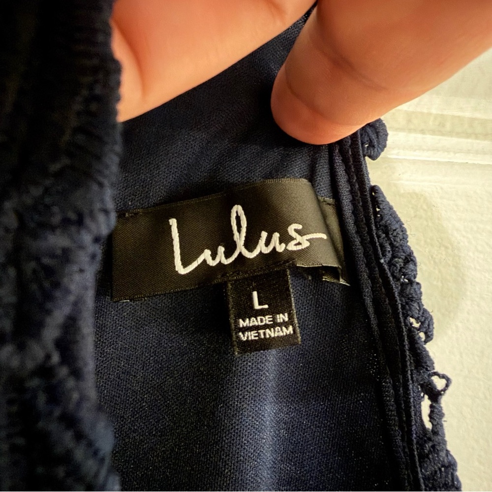 Lulus Love Poem Navy Blue Lace Halter Mini Dress Size Large - Picture 9 of 12